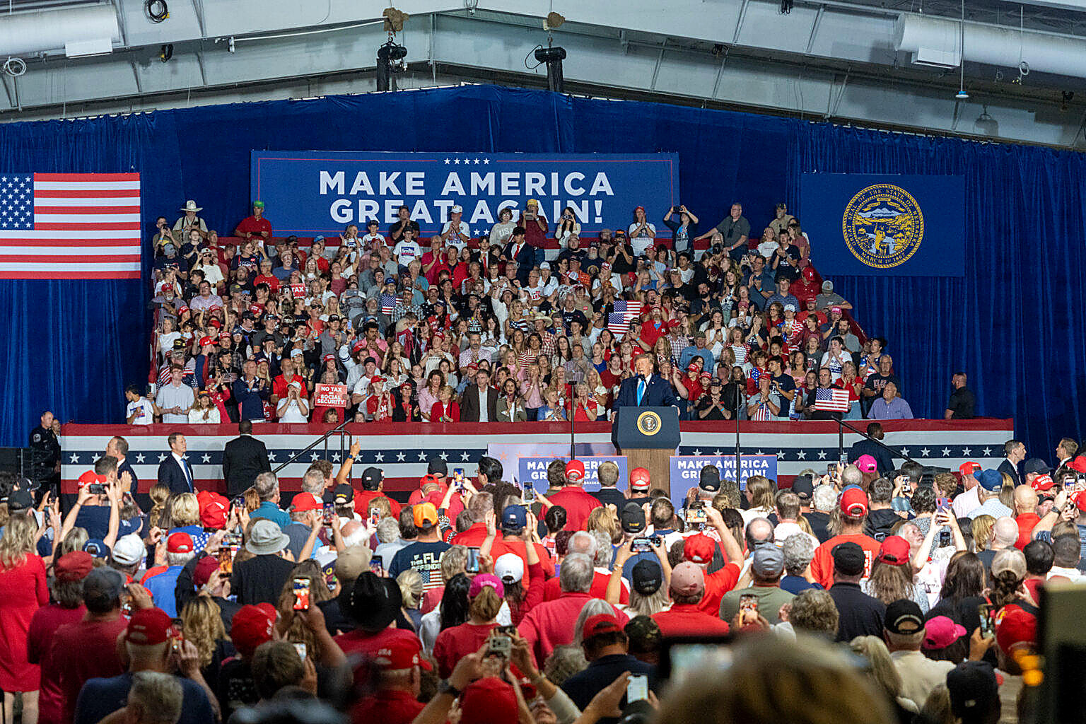 President Trump, at a rally Monday night in Grand Island, Nebraska, said Iran could take out Los Angeles and San Diego.