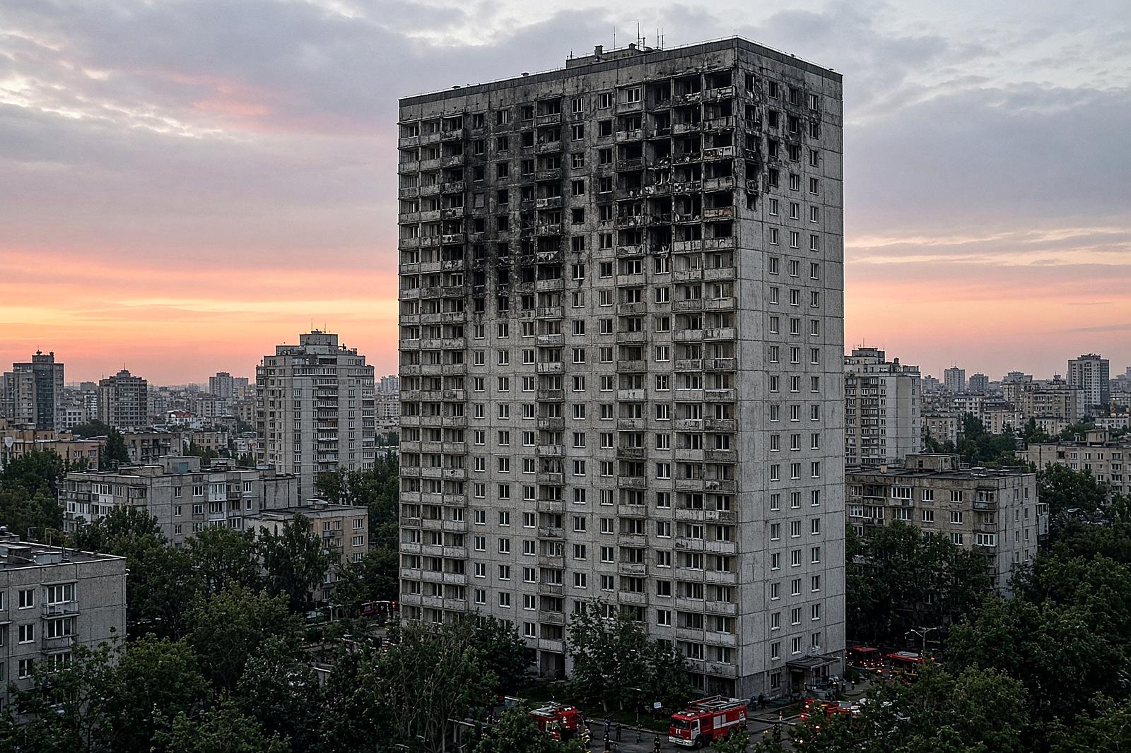 A Russian drone hit a 16-story building in central Kyiv on Friday and killed a 14-year-old boy.