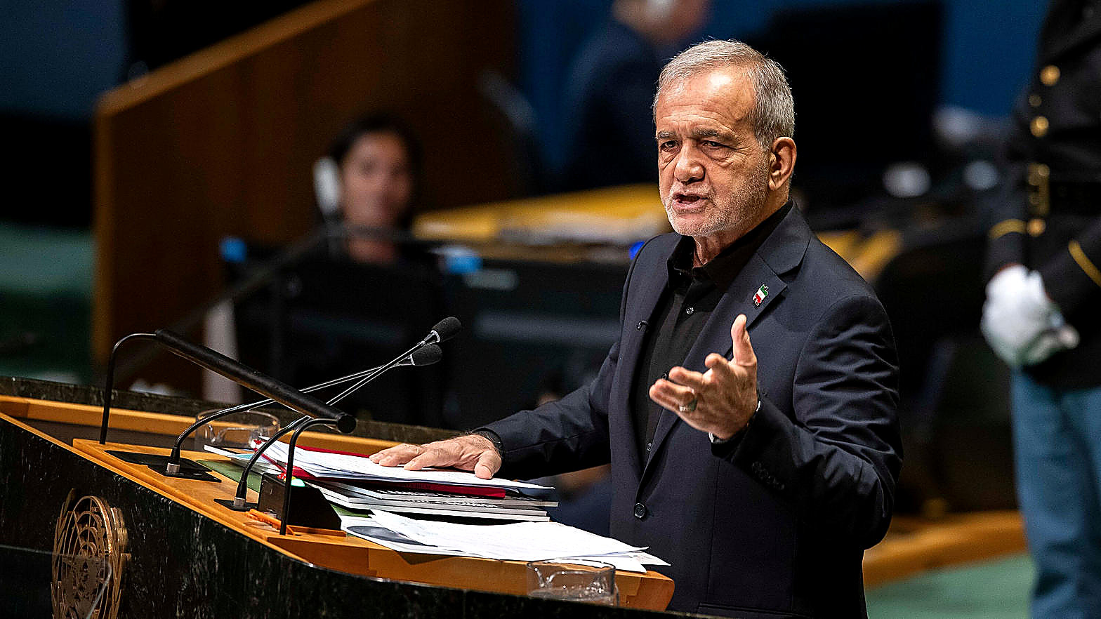 Masoud Pezeshkian told the General Assembly that Iran must be powerful enough not to be threatened.