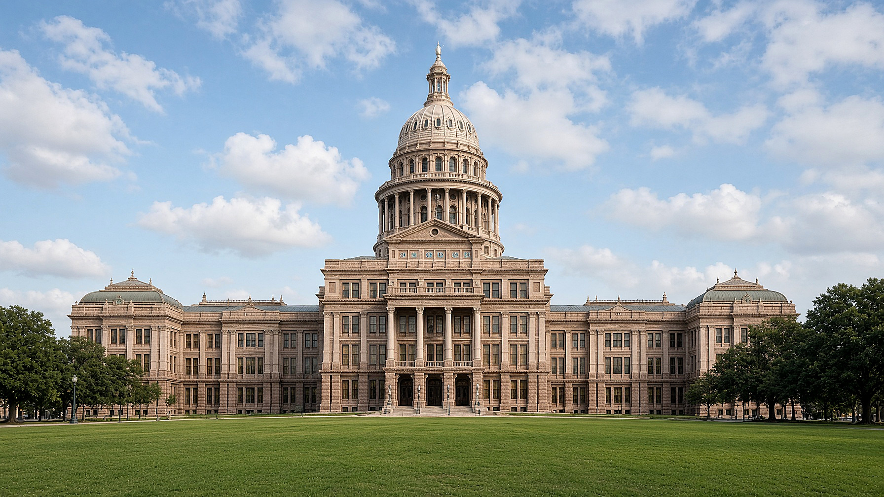 The Texas Capitol dome in color. No figures in the frame.